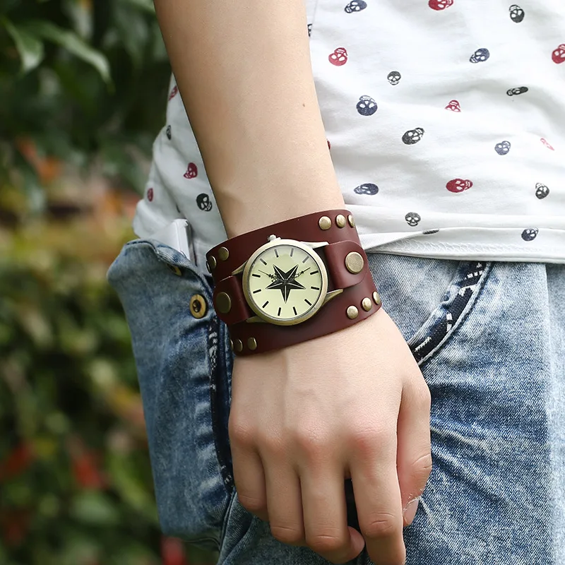 Hot Selling Vintage Retro Cow Leather Bracelet Watch Men Women Wrist Watches Roman Numerals Casual Quartz Watch Relogio Feminino
