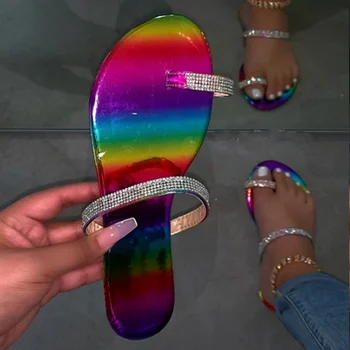 

New Summer Women's Slippers Woman Bling Crystal Clip Toe Women Casual Flat Flip Flops Ladies Beach Shoes Female Comfort 2020