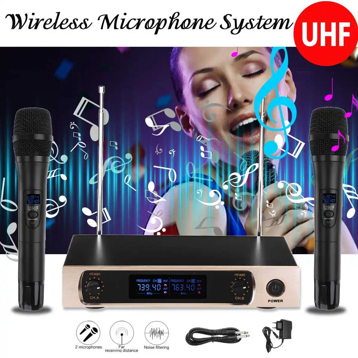 KINCO U26 220V профессиональный караоке УВЧ беспроводной микрофон Система двухканальный 2 портативный микрофон передатчик