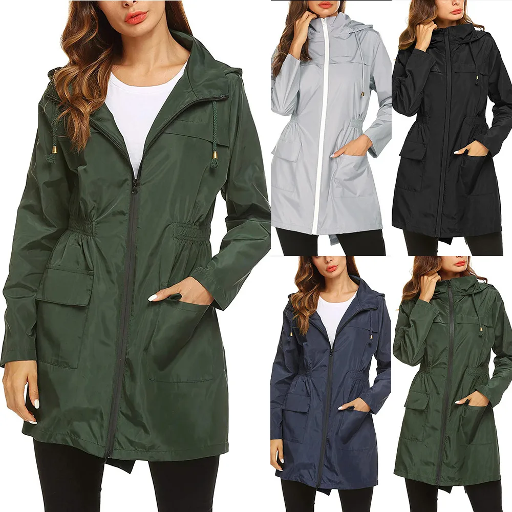 Women’s Solid Rain Jacket Outdoor Jackets Waterproof Hooded Raincoat Windproof Comfy Loose High Quality Jackets Free Shipping 1