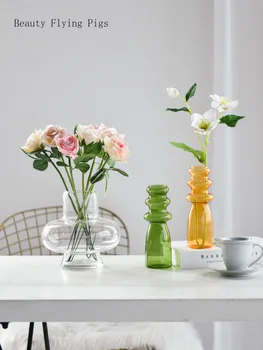

Nordic Colourful Glass Transparent Vase Flower Arrangement Hydroponic weddings flower vases Home Living Room Table Decoration