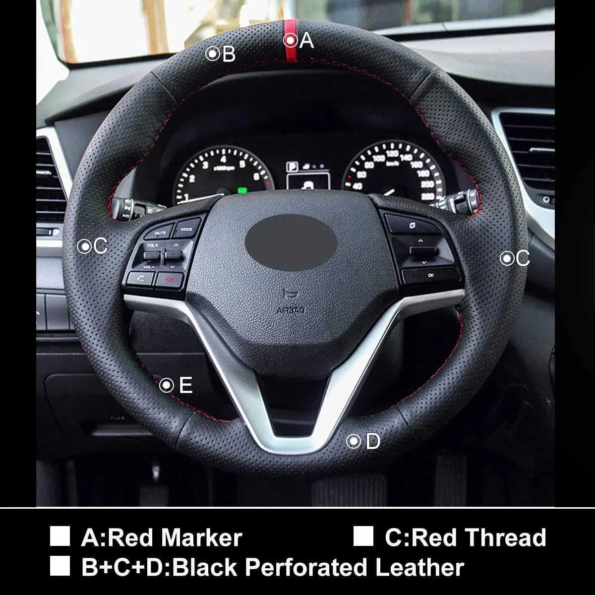 Черная защитная накладка на руль из натуральной кожи для Hyundai Tucson 3 2015 2016 2017 2018 2019 |