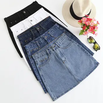 

Sexy Women Denim Mini Skirt Fashion Summer High Waist Korean Black Skirt Blue Package Hip Jeans Harajuku Plus Size Cotton