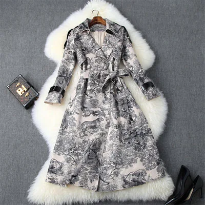 Подиумное дизайнерское осенне-зимнее длинное пальто для женщин модное кружевное Ретро замшевое кожаное пальто с животным принтом верхняя одежда - Цвет: Черный