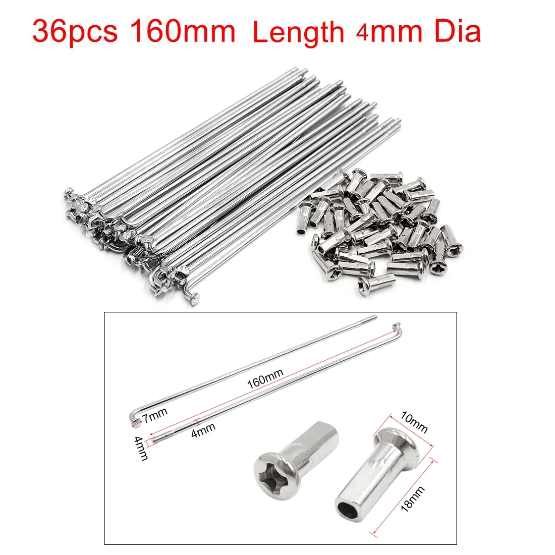 4mm Thread Diameter 150mm-170mm Length Motorcycle Wheel Rim Hub Spokes With Nipples 36pcs 72pcs