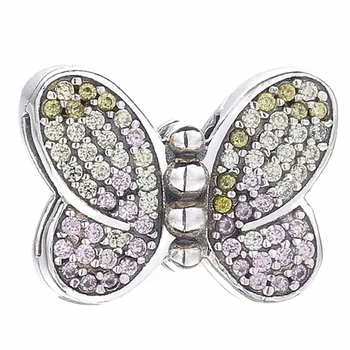 

New 925 Sterling Silver Bead Charm Reflexions Bedazzling Butterfly Clip Stopper Beads Fit Pandora Bracelet Bangle Diy Jewelry