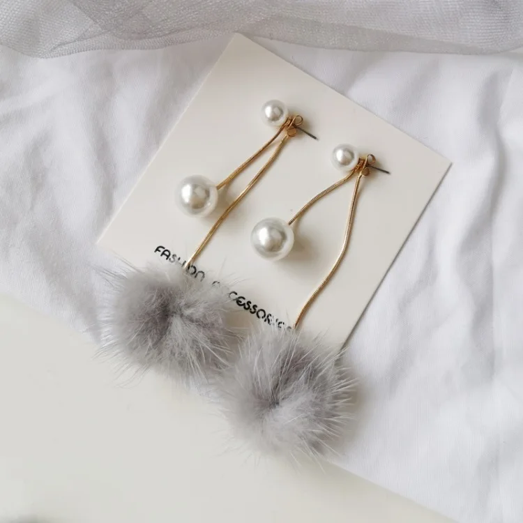 Stud Earrings Gray Белые волосы шарики длинные не пирсинг серьги милые Фея мульти серьги для женщин - Окраска металла: Stud Earrings Gray
