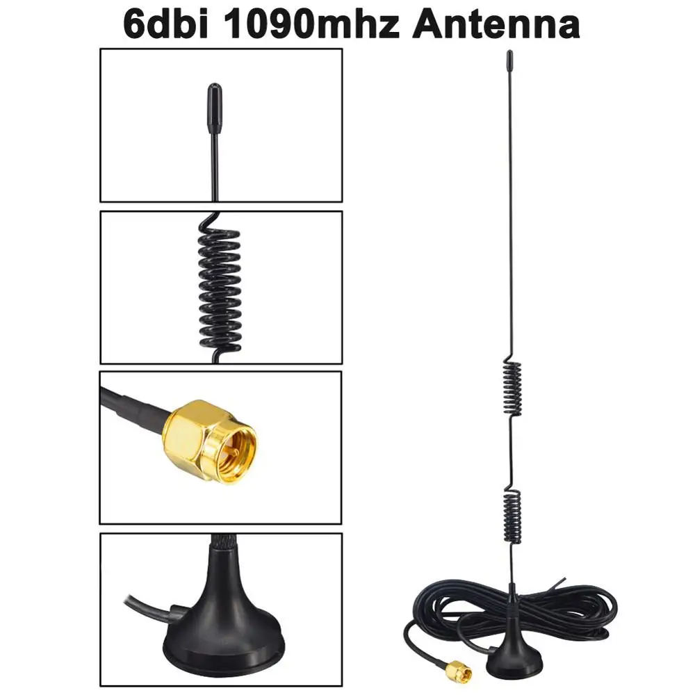 Barato Antena ADS-B 6DBi de 1090Mhz, SMA, Base magnética aérea macho, RG174, 1,5 M/3M, antena aérea, FPV, Software de Radio, DVB-T, SDR 8bWZwplVB9l