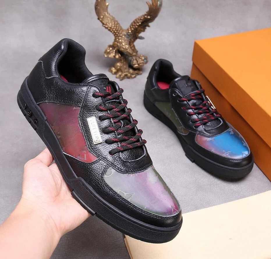 Top quality brand Fashion 5D magic print cowhide shoes Men Low help lace-up sneakers Board shoes casual shoe