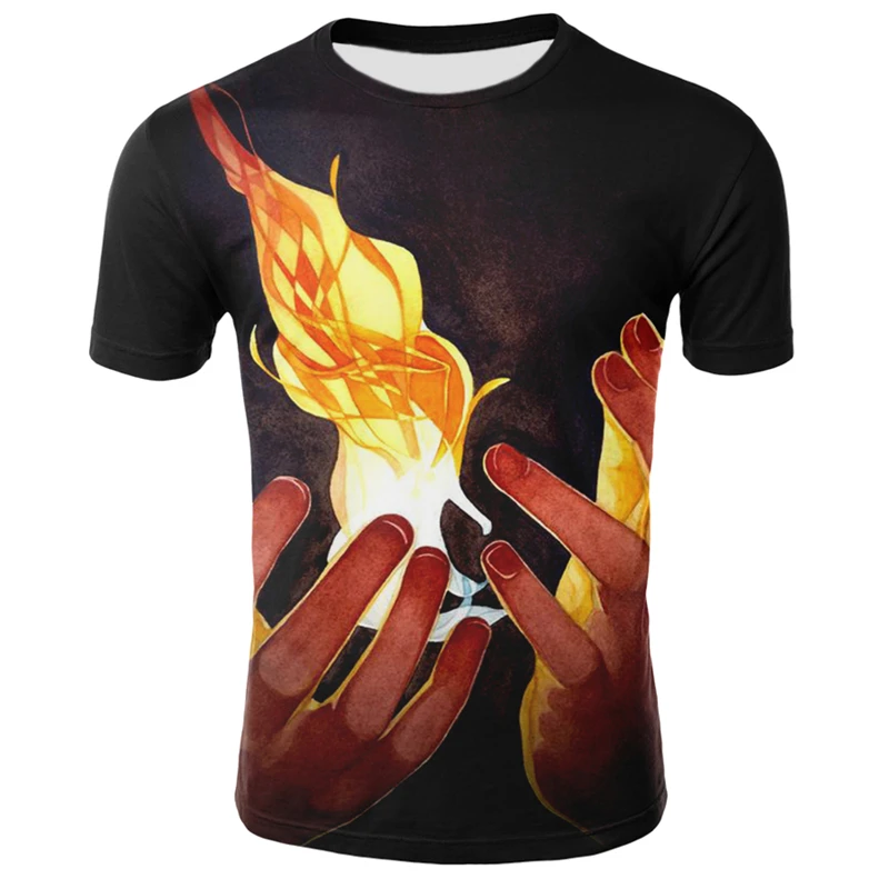 

Men Hip Hop Fire T Shirt Streetwear Matchstick Fire Flame T-Shirt Summer Short Sleeve Tops Tee Harajuku Funny 3d Tshirt