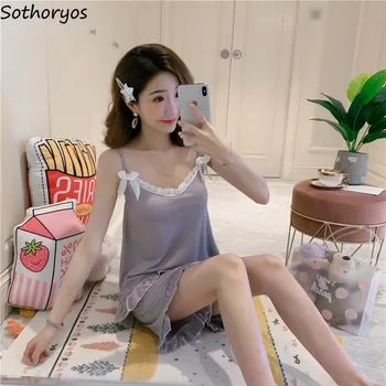 

Pajama Sets Women Summer Sexy Strap Leisure Plus Size Sleeveless with Chest Pad Womens Clothing Female Sweet Lovely Trendy Soft