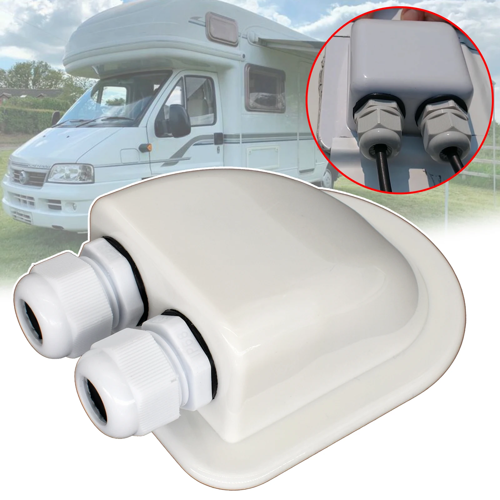 RV Roof Top Junction Box For Solar Panel Wiring Double Hole Cable Entry Gland IP68 Waterproof For RV Yacht Boat Caravan Camper 1 pcs white 6 5 inch 120w boat waterproof speaker sound auto modified horn round flush fitting for yacht marine car rv camper