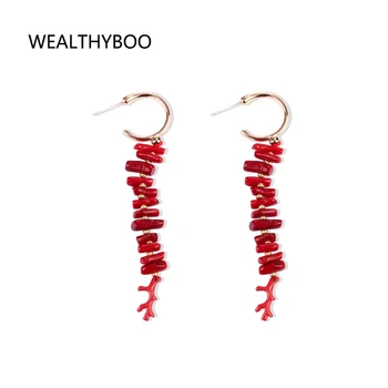 Red Coral Dangle Earrings Bohemia