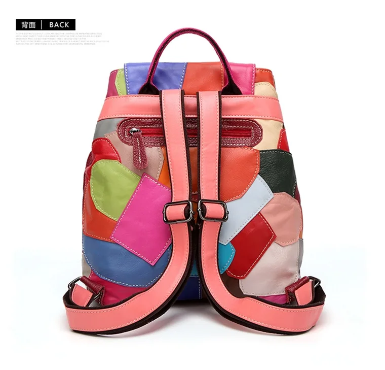 Leather Shoulder Bag Backpack large capacity splicing school bag Sheepskin Single Shoulder Travel Bag