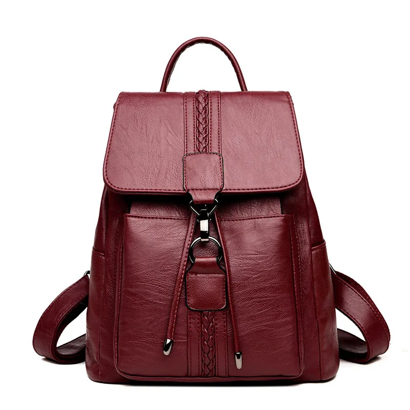 

Backpack WOMEN'S Bag Occident Fashion Cross Border Multi-functional Weaving Pull-belt PU Leather Backpack Street Casual Youth Sc