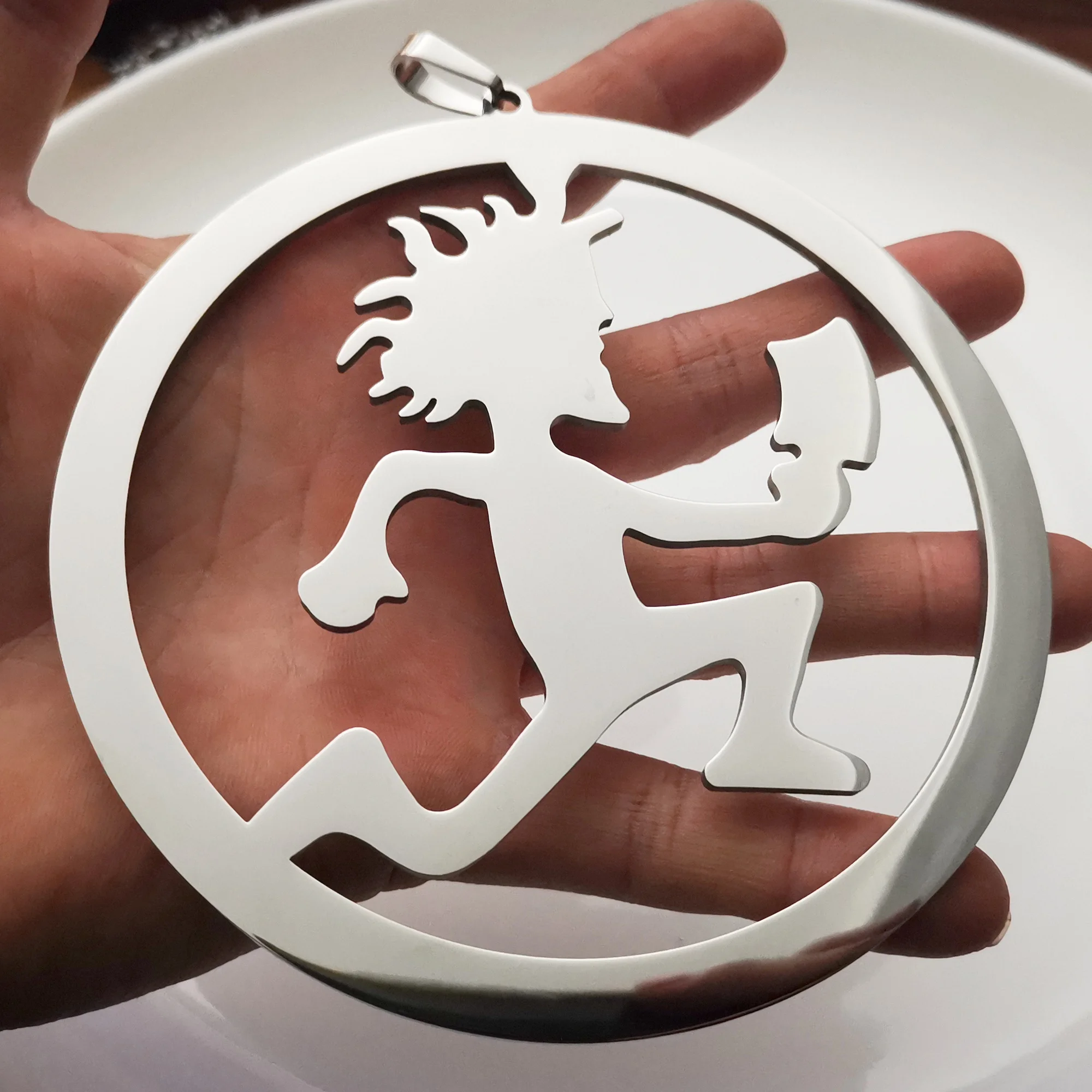 Men Stainless Steel Hatchetman in Circle Large 5'' ICP Charm Blaze rydas Twiztid Pendant Charms Necklace 4MM 30 INCH BALL CHAIN |