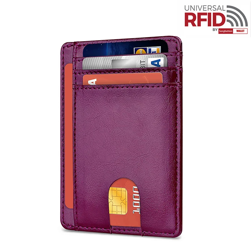 Фиолетовый Мужской кошелек из натуральной кожи, RFID, противоугонная кисть, твердый Кошелек для монет из воловьей кожи, много карт, держатель для карт - Цвет: Фиолетовый