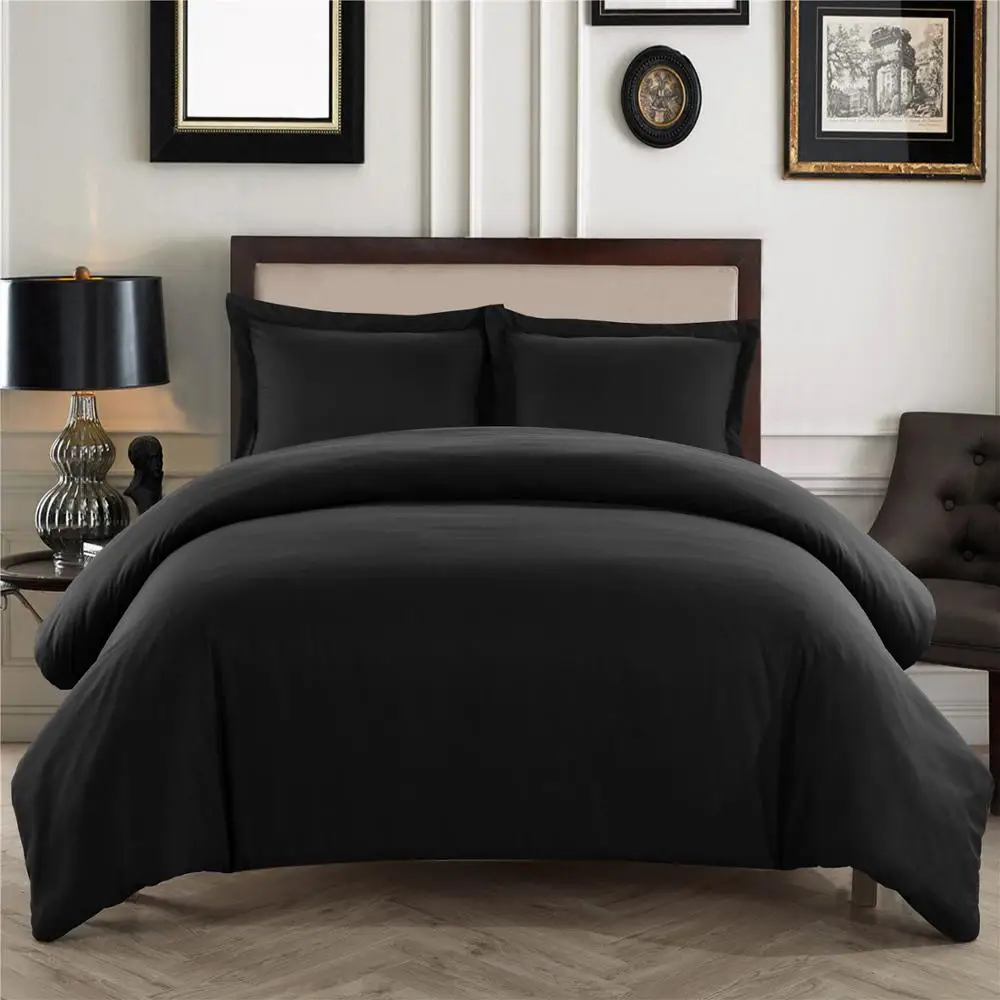 

New Simple black Grey Bedclothes Bedding Set With Pillowcase 3pcs Duvet Cover Set Bed Single Double Full King Size Duvet Cover