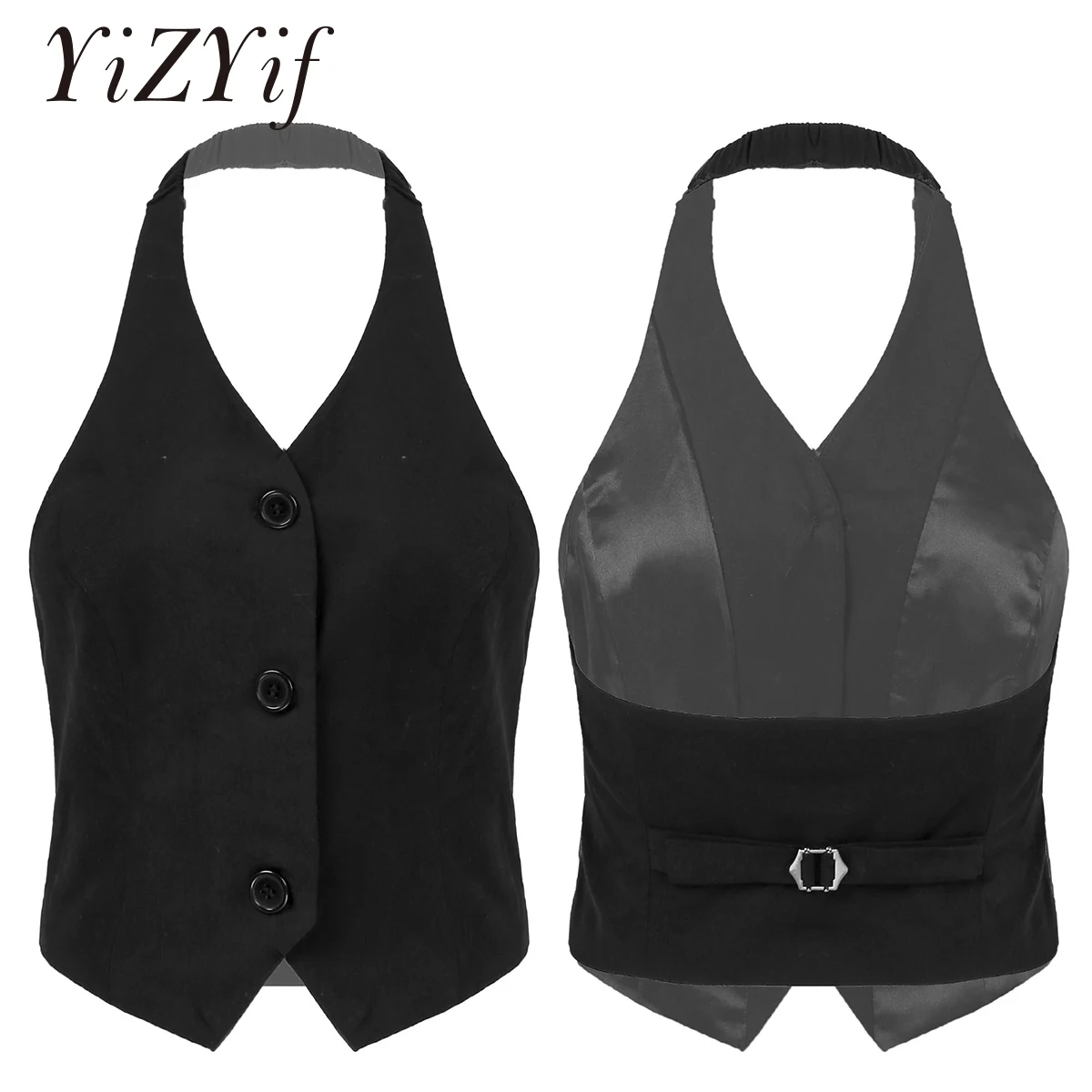 Waistcoats Oyolan Women Halter VNeck Suit Vest Button Down Retro