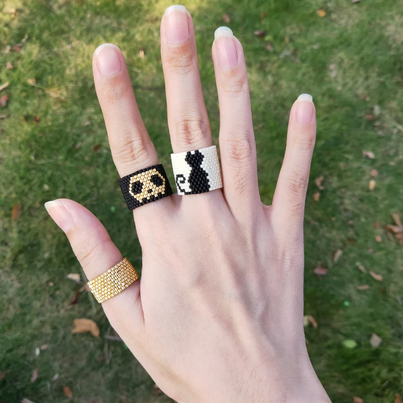 

FAIRYWOO Handmade Bead Jewelry Punk Cat Rings Skeleton Rings Black Ring For Women Gold Jewellery Luxury Gift For Lover Birthday