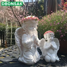 Смоляная гирлянда, украшение для мальчиков и девочек, молящийся ангел, украшения, крылья эльфа, скульптура, фигурка двора, кофейное Ретро настольное украшение