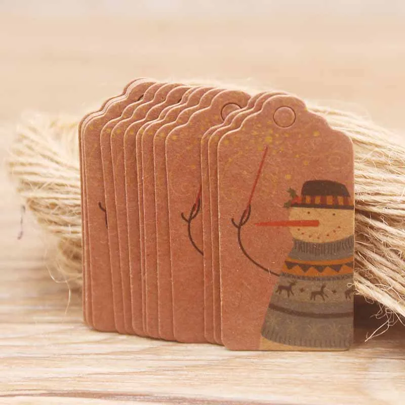 Новинка, Милая Белая/коричневая бирка 2x4 см, 100 шт./50 тегов, 50 струн, Подарочная бирка, сделай сам, Счастливого Рождества, Снежная бирка, печенье, свадебные сувениры