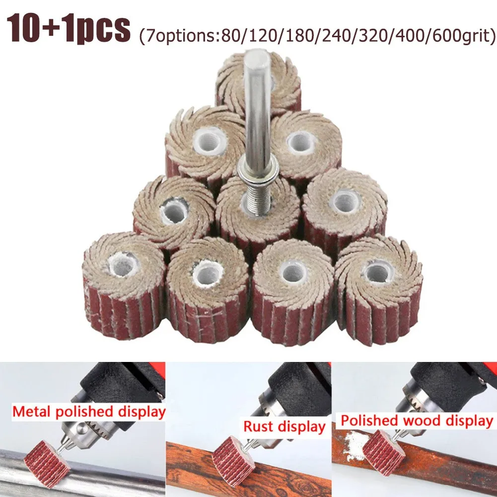 

10PCS Sanding Flap Set With 3mm Shank Grinding Wheel Head Sander Abrasive Tools Sandpaper Rust Removal For Dremel Rotary Tools