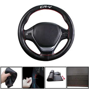 

38cm Leather Steering Wheel Case for Honda CR-V Braiding Car Wheel Cover Sports Style Braiding Cover