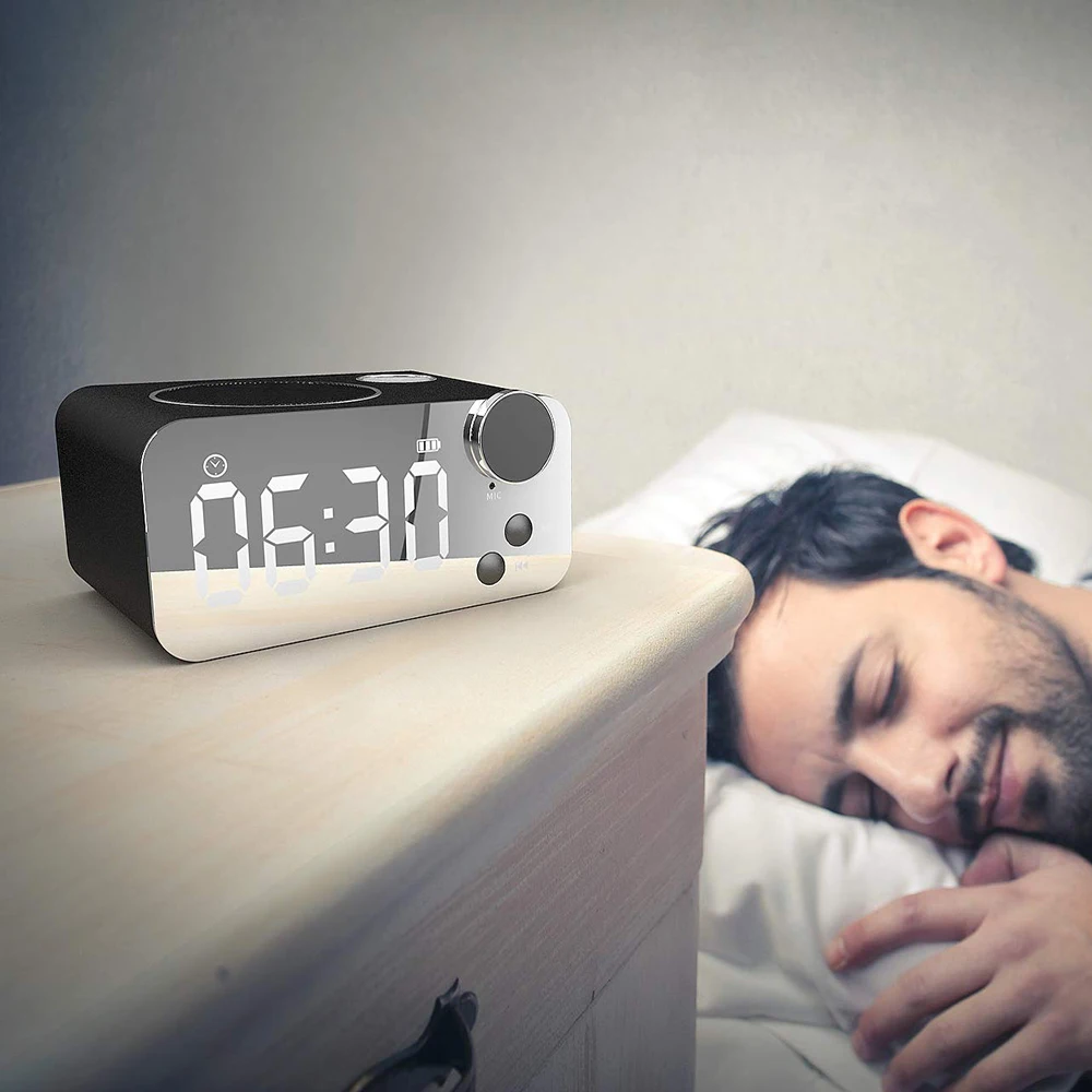 Спальня Bluetooth динамик громкой связи беспроводной стерео музыкальный плеер динамик s с fm-радио TF светодиодный дисплей времени Повтор будильника