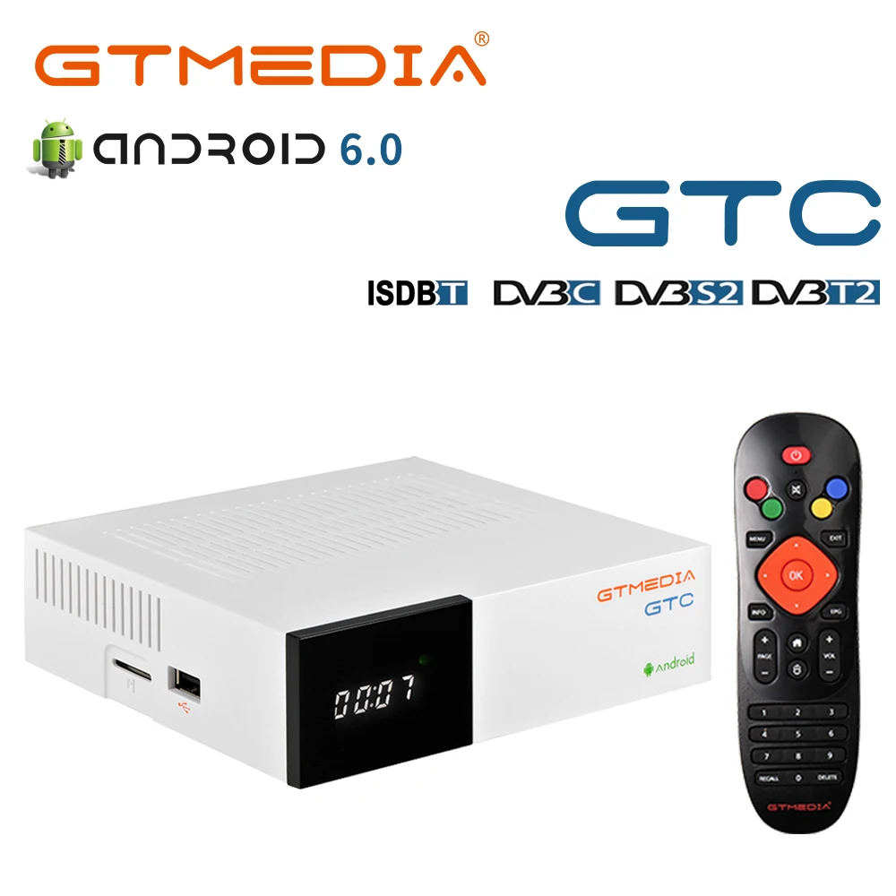 Gtmedia GTC,Android TV Box,Built-in WiFi,Satellite TV Receiver Decoder DVB-S2/T2/C 2GB+16GB,support 3D 4k HD TV Box,ccam Spain apple tv box TV Receivers