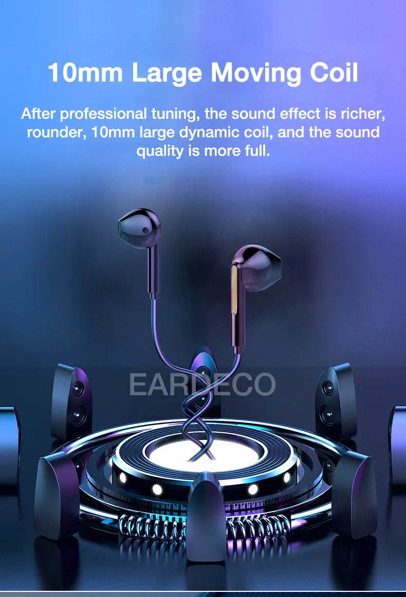 EARDECO Wired Headphones Heavy Bass In Ear Headphone with Mic Stereo Mobile Earphone Earbuds Wire Game Headset Phone Earphones