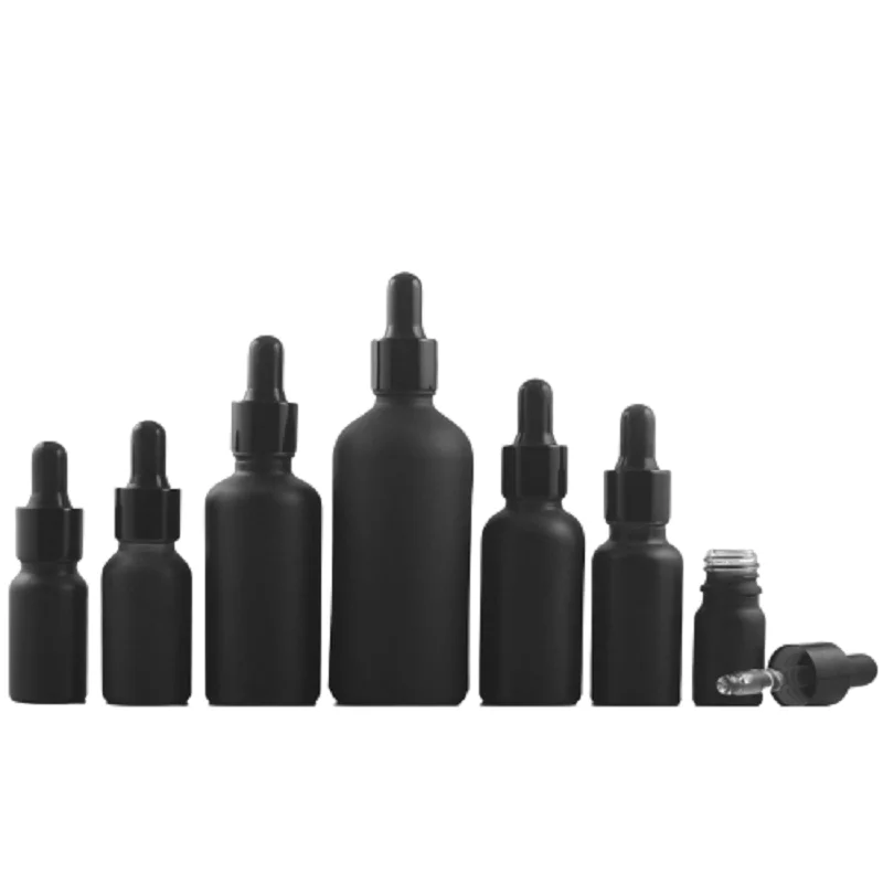 

15pcs Empty Matte Black Glass Essential Oil Vials 5ml 10ml 15ml 20ml 30ml 50ml 100ml Cosmetic Packing Refillable Dropper Bottles