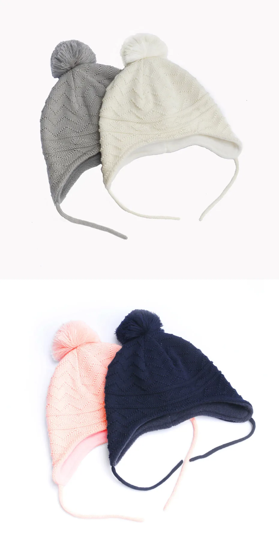 Хлопковая Зимняя шляпа для маленьких девочек и мальчиков с помпонами, детская шапочка, реквизит для фотосъемки новорожденных, HT19021