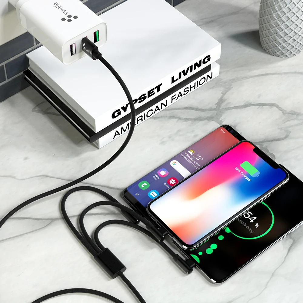 Swalle 3 в 1 USB кабель для быстрой зарядки для iPhone 7 X XS Max XR type C Micro для huawei Xiaomi кабели для передачи данных несколько шнур зарядного устройства