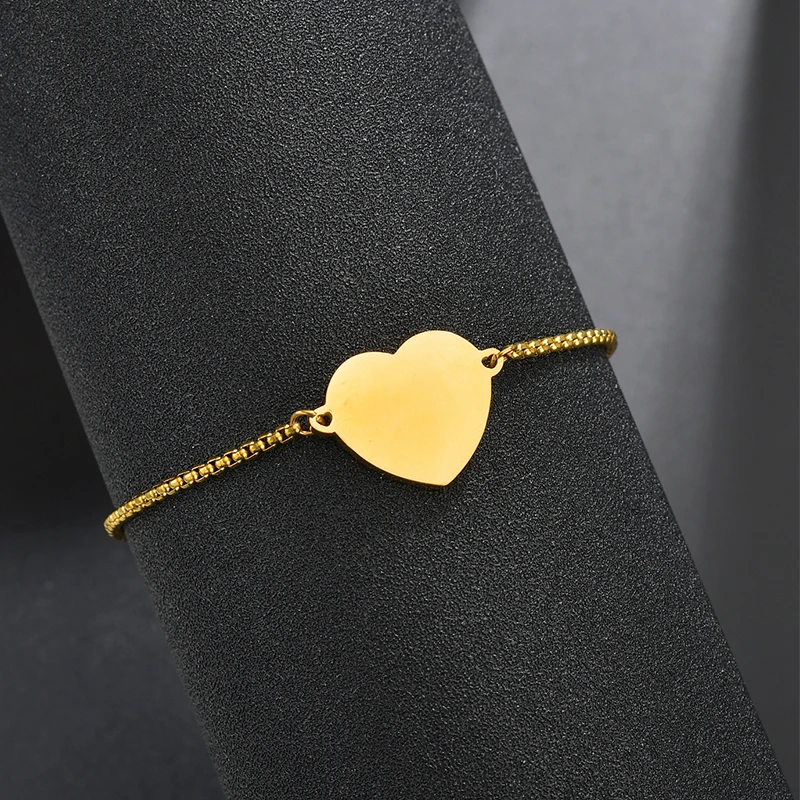 Gold color UZone заказной гравировкой фото имя сердце браслет регулируемый Нержавеющая Сталь персонализированные ID тег браслет для семьи подарок на день рождения - Окраска металла: Gold color