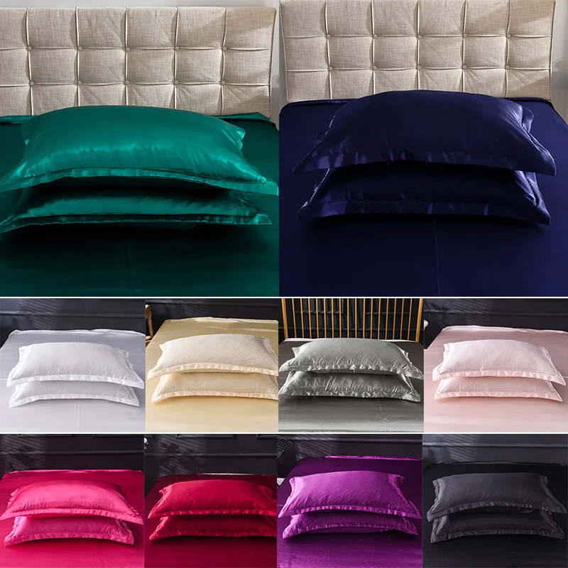 

48x74cm 2PCS Silk Pillow Cases Waist Cushion Pair Cover Bedding Sofa Pad Home Decor Comfortable Solid Color Living Pillowcase