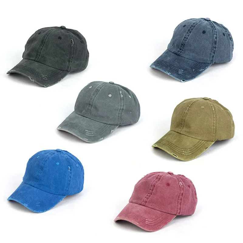 

Spring-Summer Washed with Holes Baseball Cap Women's Simple Duckbill Hat Curved Eaves Outdoor Visor