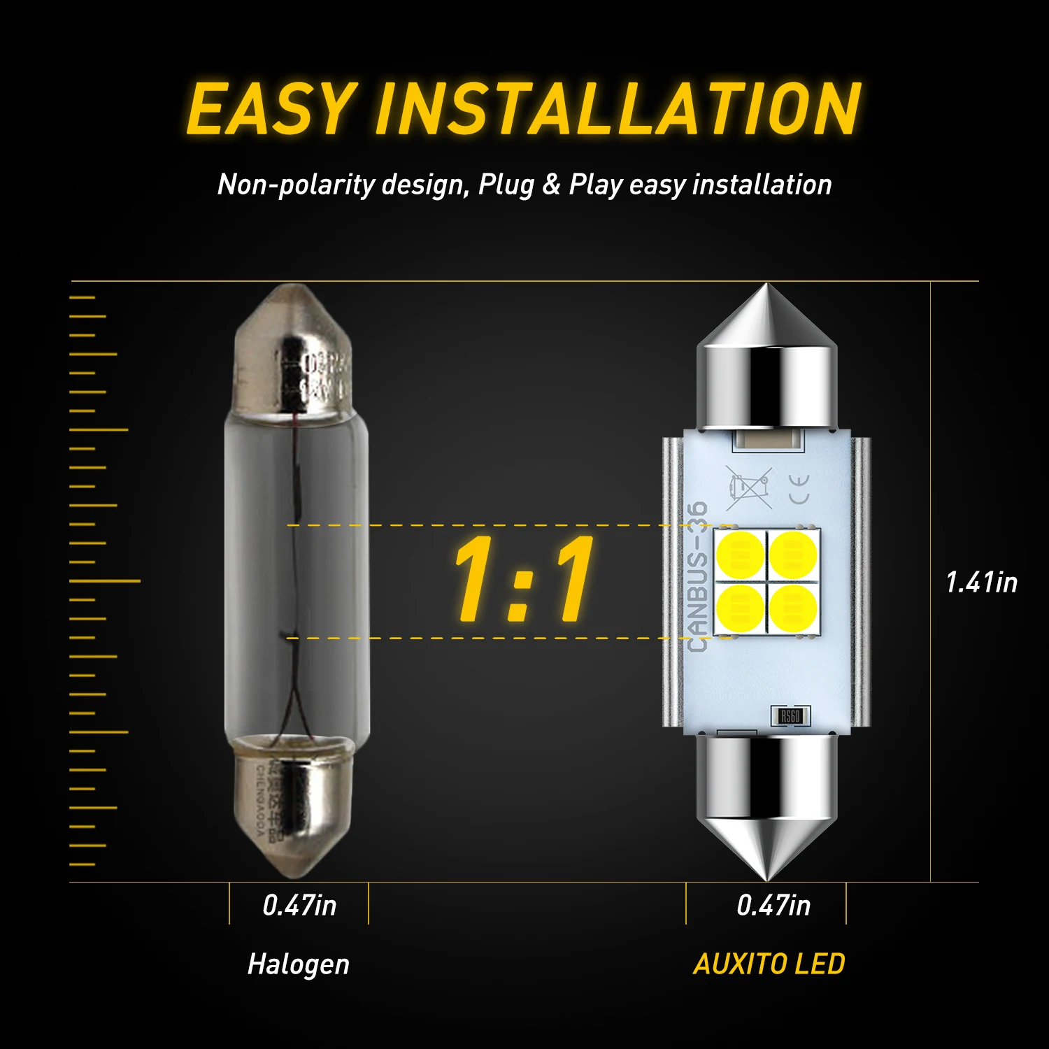 AUXITO 2Pcs Festoon 31mm 36mm 41mm C5W C10W LED ���� �ڵ��� ���׸��� ���� ����Ʈ �� ���� ��ȣ�� �� 6000K 12v