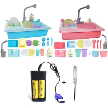 

Pretend Play Toy Kids Plastic Simulation Electric Dishwasher Sink Children Pretend Play Kitchen Toy Sets Gifts For Children