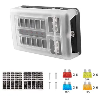 

12 Way Easy Install Replacement Parts Car Fuse Box Set LED Indicator Heat Resistance Waterpoof Boat Auto Marine Flame Retardancy