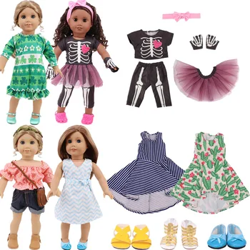 For 18 Inch American Doll Girls & 43 Cm New Born Baby Items,Doll Dress T-shirt + Jeans/Dress,Dolls Accessories For Clothes,Shoes 1
