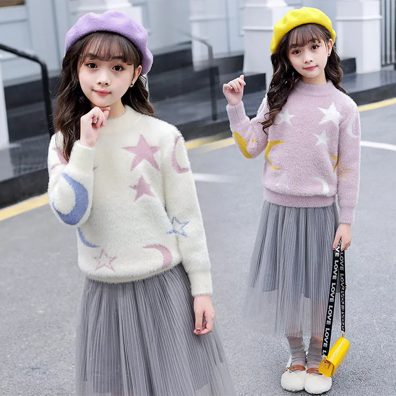 

Girl'S Sweater 2019 Autumn & Winter New Style Big Boy Crew Neck Sweater GIRL'S Faux Mink Clothing