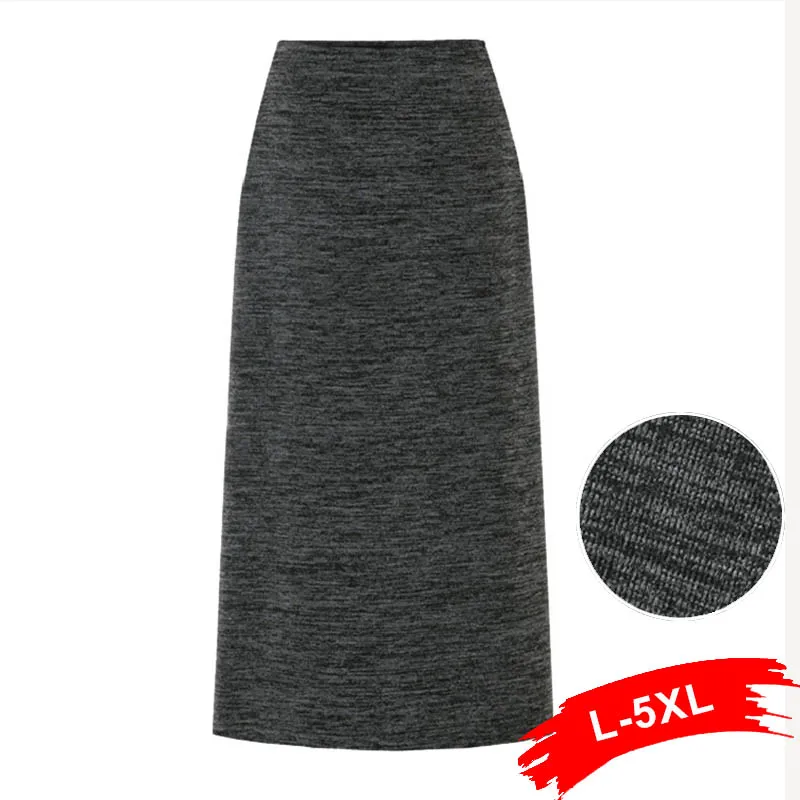 

Plus Size Split Knitting Straight Skirts 3XL 4XL Autumn Black Gray Elastic Waist Sexy Push Up Hip Slim Office Lady Long Skirts