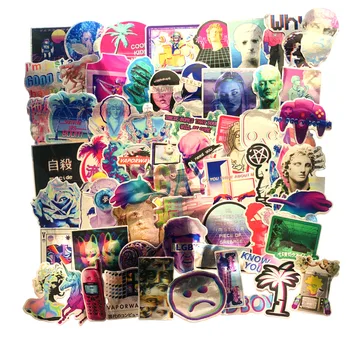 

65Pcs/lot Vaporwave And Pop art Reflective Colorful Stickers For Car Skateboard Helmet Bicycle Suitcase Doodle Fashion Decals