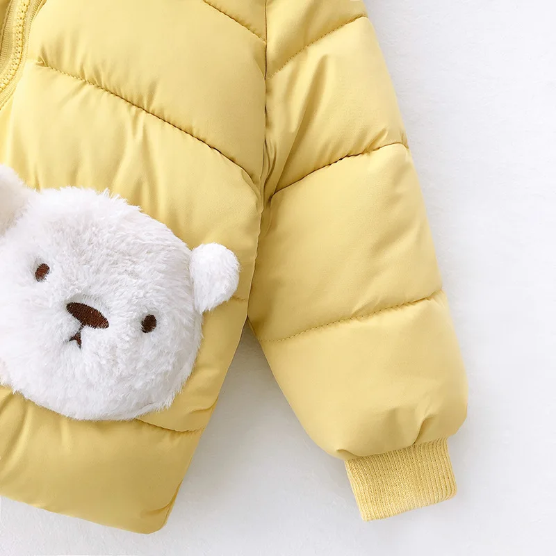 Зимние пальто для маленьких девочек, куртки для девочек, хлопковые толстые теплые парки с рисунком медведя для малышей милая детская верхняя одежда с капюшоном одежда для маленьких девочек