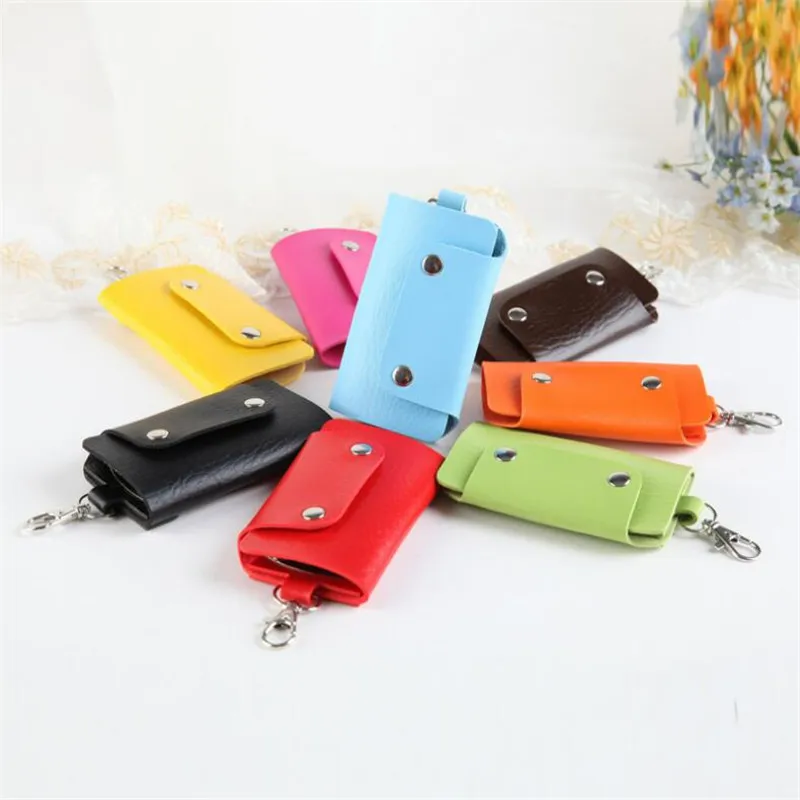 Portable Leather Housekeeper Holders Car Keychain Key Holder Bag Case Unisex Wallet Cover Simple Solid Color Storage Bag 1PC
