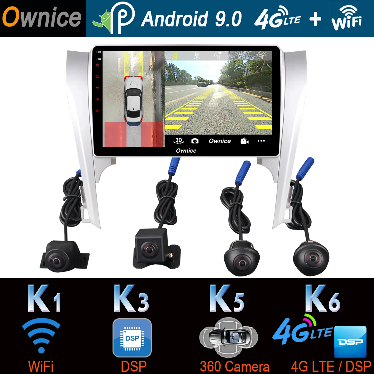 360 ° 4 × камера 4G LTE Android 9 0 8 ядер + 64G GPS радио CarPlay SPDIF DSP автомобильный мультимедийный