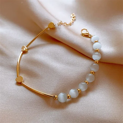 Trendy Irregular Pearl Bracelet For Women Baroque Style Natural Stone Pendant Lucky Cuff Bracelet Anniversary Gift Jewelry