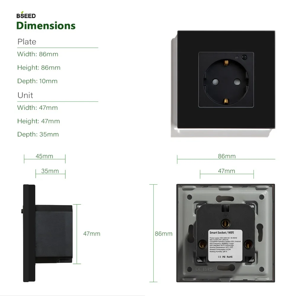 BSEED Wi-Fi настенная розетка стандарт ЕС умная розетка wifi розетка белый черный золотой цвета 86*86 мм