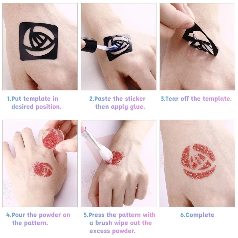 Glitter Tattoo Kits 24 Color 120 Templates Flash Diamond Flash for Temporary Tattoo Set Kids Face Body Painting